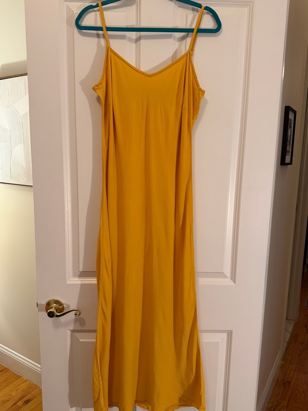 LOFT Mustard Yellow Slip Maxi Dress with Spaghetti Straps